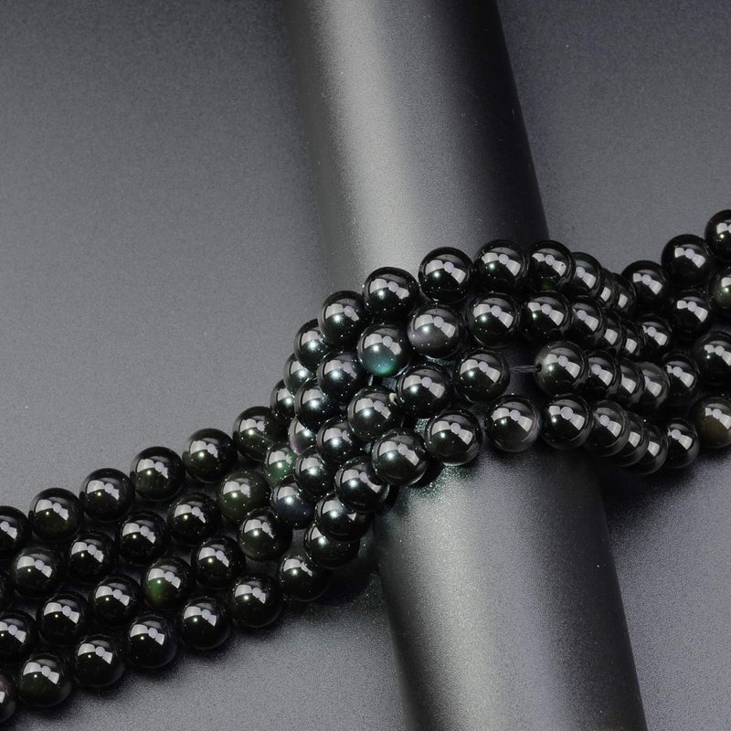 LPBeads خرز LPBeads 80 قطعة مصقول 10 مم دائري من حجر الأوبسيديان الطبيعي مع حبل مرن لصنع المجوهرات والأساور - Image 5